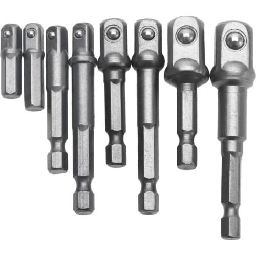 8PCS Socket Bits Adapter Set Hex Drill Nut Driver Power Shank 1/4" 3/8" 1/2" Connecting Rod Head Extension Drill Bits Bar Wrench