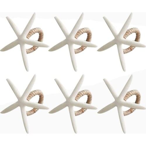 Napkin Rings Set of 6, Sea Star Napkin Ring for Starfish Serviette for Tables, Wedding, Birthday, Banquet, Christmas
