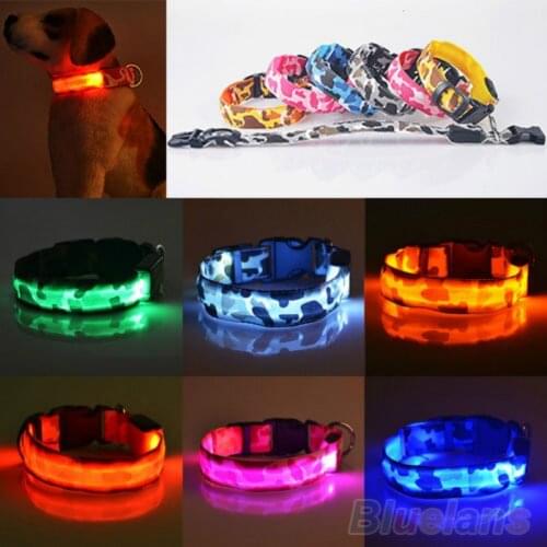 Pet Supplies Pets Dogs Cat Night Safety Collar Flashing Glow Light Up Camouflage Nylon LED Collars S M L XL 8 Colors Choose