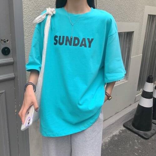 2021 New Summer Women T-shirt Tops Loose Short Sleeve Long Top Letter Print Tee Shirt Femme O-neck Casual Plus Size Tees