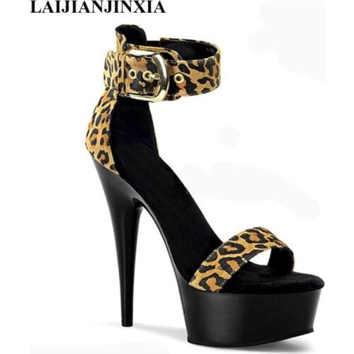 New Summer high-heeled black leopard print, 15cm pole dancing sandals 6-inch dancer shoes