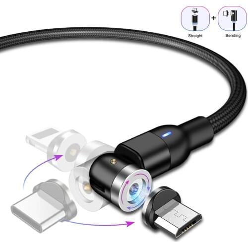New Updated Magnetic Cable Fast Charging 3A Micro USB Type C 8Pin Mobile Phone Cable For Samsung iPhone 360+180 Degree Roating