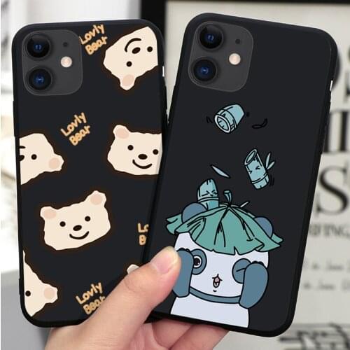 New Cartoon Bear Panda Black Silicone Phone Case For IPhone 12 Mini 11 Pro Max XR XS XSMax X 5 5S SE 2020 6 7 8 Plus TPU