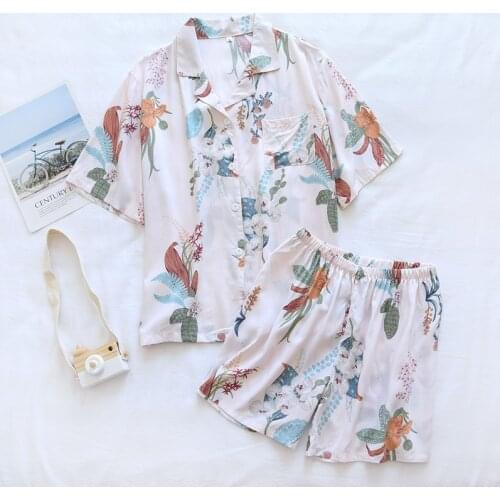 Ete100% Viscose Pajamas Set Short-sleeved Shorts Summer Thin Lapel Collar Rayon Cool Two-piece Cardigan Pyama Woman Set