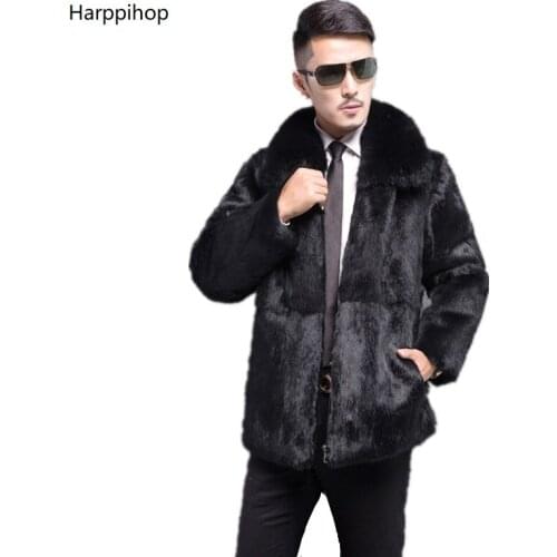 Natural Whole Skin Rex Rabbit Fur Coat With rabbit fur Collar Warm For Mens Rex Rabbit Fur Coats Real Fur Jackets Mens Coats
