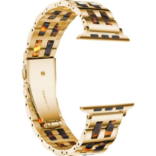 Luxury Resin Stainless Steel Strap for Apple Watch 44mm 40mm Bracelet for Iwatch 38mm 42mm Series 6 5 4 3 2 1 SE Wristband