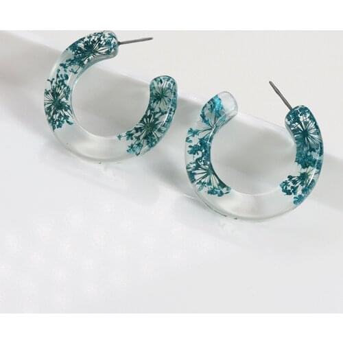 Romantic Resin Real Flower Earrings Ear Stud For Women Girl Fashion Jewelry