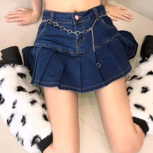 Ruibbit Japanese Harajuku Style Girl High Waist Ruffles Cute Denim Pleated Skitrs Preppy Style Sweet Mini Shorts Skirts