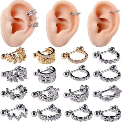 1pcs Surgical Steel Barbell With CZ Hoop Ear Tragus Cartilage Helix Earrings Ear Studs Ear Cuff Rook Woman Lobe Piercing Jewelry