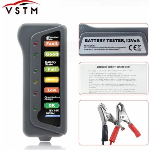 Battery Tester Digital Capacity Tester Checker For 12V Battery Power Supply Tester Measuring Instrument with 6 LED light Display