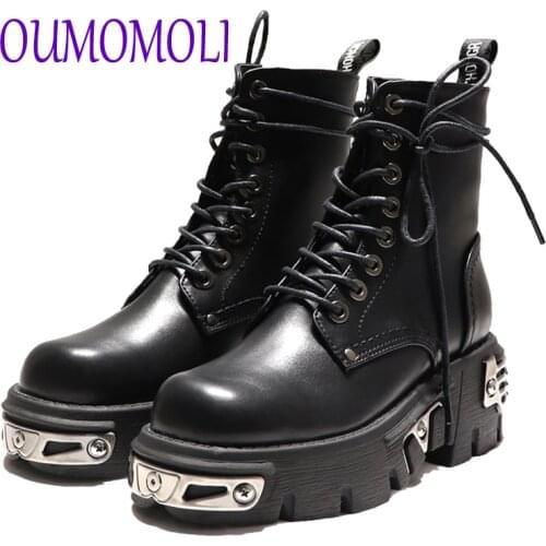 6CM Punk Style Platform Women Ankle Boots 2021 Womens Motorcycle Boot Fashion Ladies Chunky Shoes Metal Decor Black V143