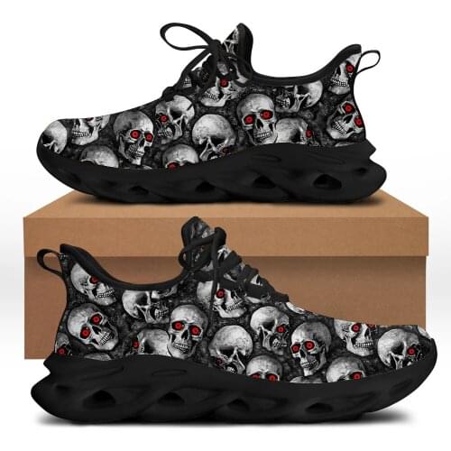 INSTANTARTS Gothic Red Eyes Skull Pattern Ladies Flat Shoes Breathable Air Mesh Swing Sneakers Comfort Platform Sneakers Women
