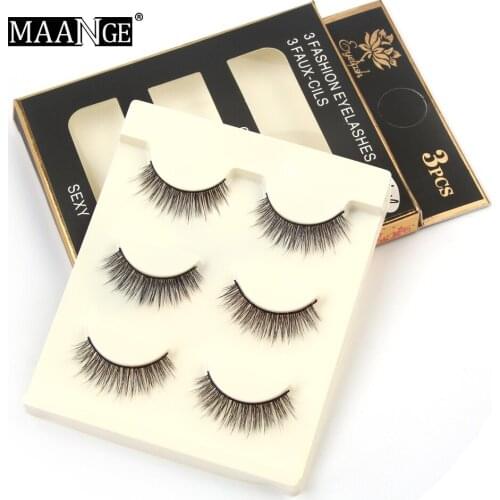 MAANGE 3 Pairs Eye Lashes Women Fashion Natural Longlasting Fake Handmade Reusable Beauty Cruelty Free Luxury Real Mink Lashes