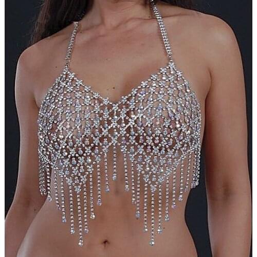 Sakura Love Hewitt Sexy Femininity Fun Fashion Accessories Chain Super Flash Rhinestone Tassel Diamond Mesh Bra Body