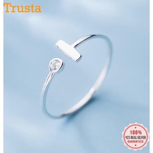 Trustdavis Real 925 Sterling Silver minimalist Geometric Stick CZ Opening Rings For Women Wedding Party Fine S925 Jewelry DA1527