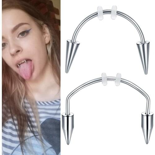1Pc Stainless Steel Ring C Rod Vampire Fangs Spike Lips Hoop Rings Tooth Lace Nail Vampire Piercing Body Jewelry