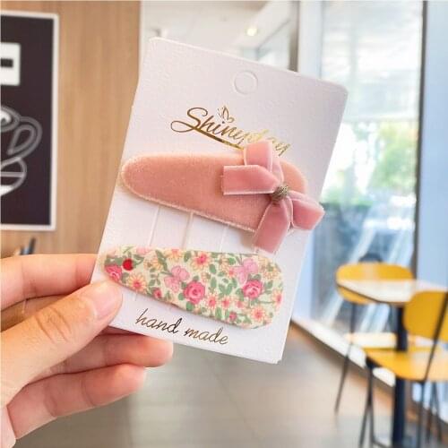 12pcs/lot) Wholesale Cute Grils noble floral design velvet fabric cover With mini bow deco oval hair clip accessories