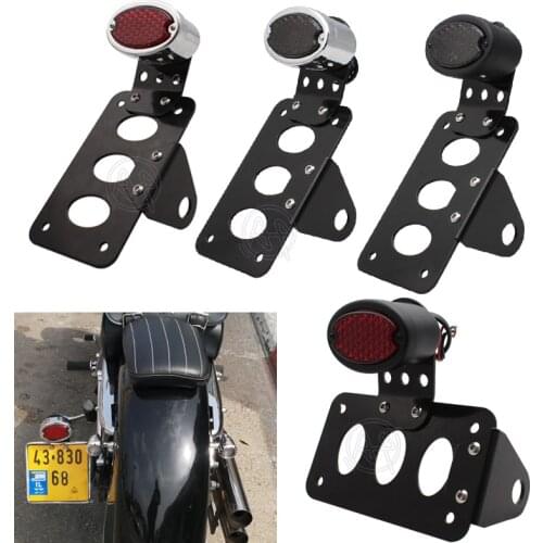 12V Motorcycle Side Mount Tail Light w/ Aluminium License Number Plate Bracket Universal For Harley Bobber Yamaha Honda Suzuki