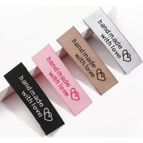 20pcs/lot 50x15mm Handmade Tags Embroidery Printed Labels Clothes Flag Label Garment Label DIY Tags Craft Sewing Accessories