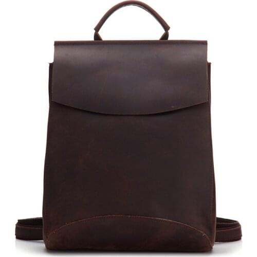 2021 Brand 100% Genuine Leather Backpack Men Women Laptop Rucksack High Quality Vintage Crazy Horse Cow Leather School Backpack