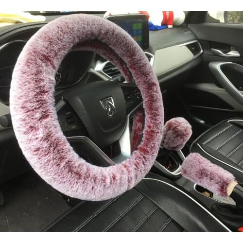 3pcs/set Plush Car Steering Wheel Covers Winter Faux rabbit skin Hand Brake & Gear Cover Set Car Seat Cover Interior Accessories
