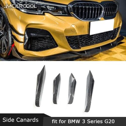 3 Series Dry Carbon Fiber Front Bumper Side Trim Canards Fins Flaps Cover Spoiler For BMW G20 325i 2019 2020 Car Styling