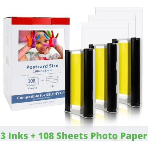 6inch For Canon Selphy CP1300 Ink-Paper Set KP-108IN KP-36IN 3PK Ink 108 Sheet Photo Paper For Canon Selphy CP1200 CP910 Printer