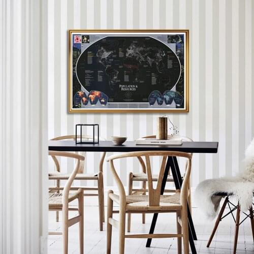 84*59cm The 1998 World Map of Population and Resource Vintage Wall Art Poster Canvas Painting Home Decor School Supplies