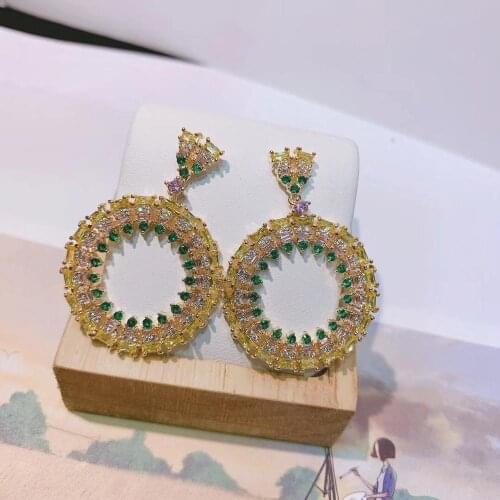Accking luxury Circle Earrings For Women Accessories Full Cubic Zirconia Earrings Jewelry pendientes mujer moda