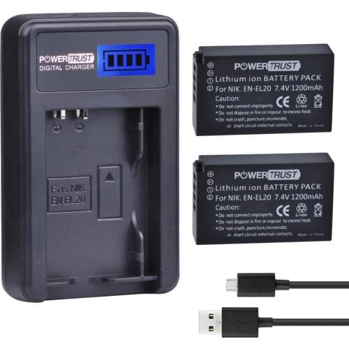 2Pcs 7.4V EN-EL20 EN EL20 ENEL20 Camera Battery + LCD USB Charger for NIKON 1 J1 J2 J3 S1 AW1 Coolpix A PM006 CAMERA S S1