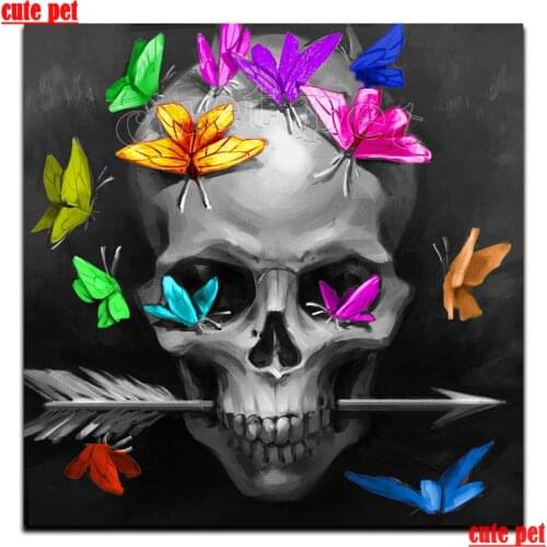 DIY 5D Diamond Embroidery Butterfly skull Diamond painting Full square round mosaic picture rhinestone Halloween gift Decor