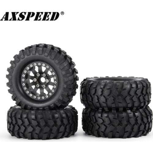 AXSPEED 1.9" Metal Wheel Rims with 108mm Rubber Tires Kit for 1/10 RC Rock Crawler Axial SCX10 CC01 D90 90034 Wheels Tyres
