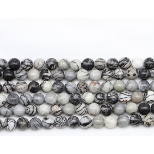 4 6 8 10 12mm Natural Stone Black Network Jaspers Round Beads Zebra Stripes Spacer Bead For DIY Jewelry Making Findings Supplies