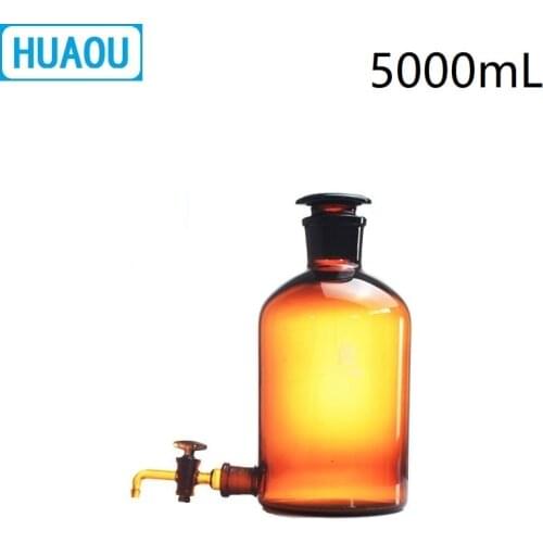 HUAOU 5000mL Aspirator Bottle 5L Amber Brown with Ground - In Glass Stopper and Stopcock Distilled Water Wine Liquor