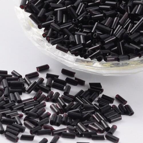 Black Glass Bugle Beads European Seed Tube Bugle Beads Seed Beads For DIY Jewelry Making, hole: 0.6mm
