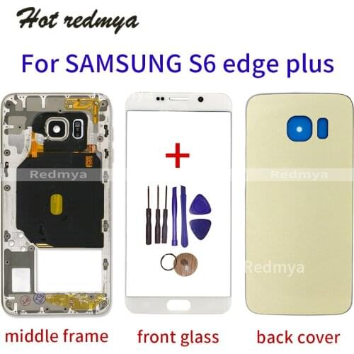 For Samsung Galaxy S6 edge plus G928 Housing Middle Frame+Battery Cover+Front Screen Glass Lens Replacement Parts +Tools