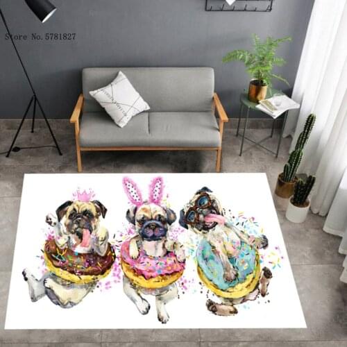 Pet Dogs Carpet 3D Print Cartoon Pug Floor Rug Lovely Kawaii Floor Carpet For Bedroom Baby Play Floor Rug For Living Room Mat