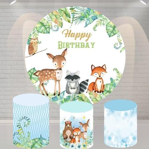 Jungle Forest Round Backdrop Woodland Wild Safari Animal Newborn Baby Shower 1st Birthday Party Circle Background Candy Banner