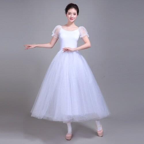 Elegant Women Girl Ballet Dance Dress Puff Sleeve Swan Tutu Ballroom Dancewear 904-A424
