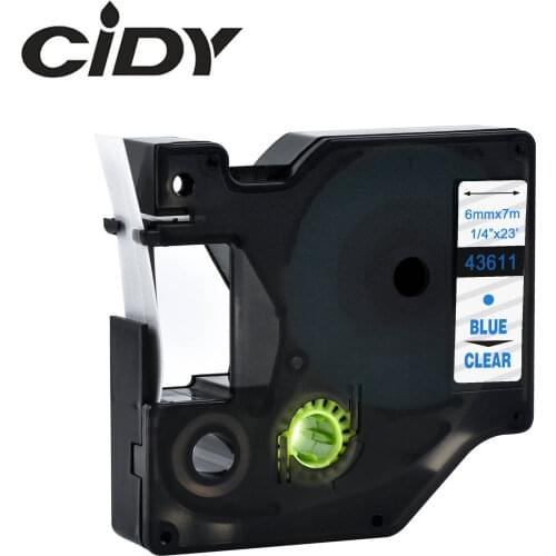 CIDY 43611 Blue on clear Compatible Dymo D1 6mm Label Tape Ribbons 43613 for Dymo Label Manager 160 280 210