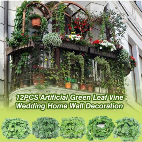 12Pcs/pack Artificial Creeper Leaf Vine simulation Green Leaf Vine hanging Wedding Home Wall Decoration for Balcony doors swings