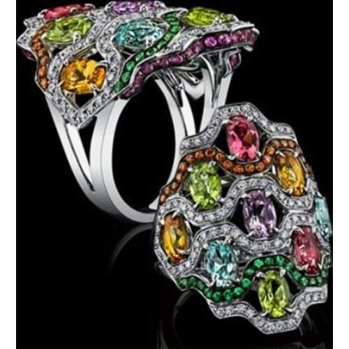 JK Multicolored Female Retro Rings Brilliant Cubic Zircon Graceful Accessories Vintage Party Finger Ring Fine Gift for Women