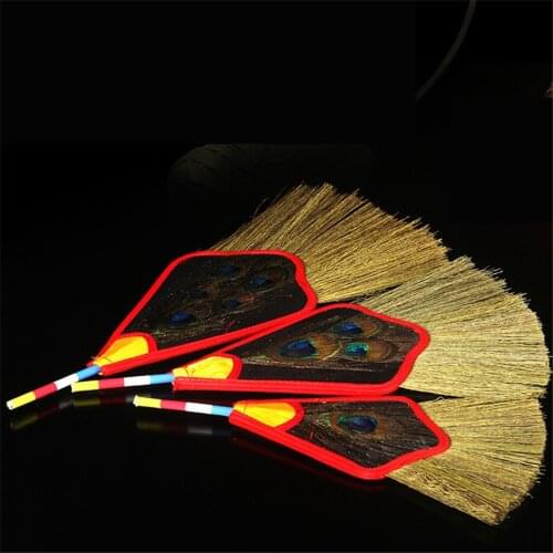 3PCS 5/3/1 Eyes Tantric Buddhism Tibetan Dharma-Vessel Pink Reineckea Herb Exquisite Feather Satin Bumba Hand Fan Special Offer