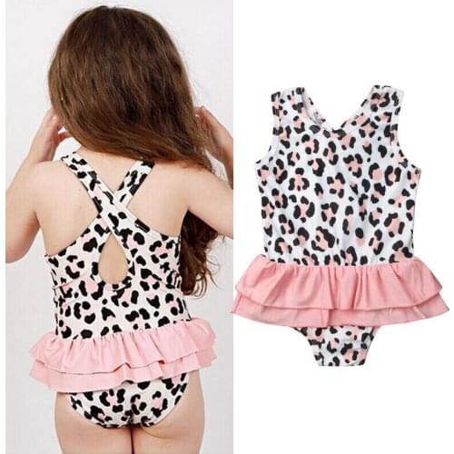 Toddler Baby Girls Leopard print Swimsuit Swimwear Bathing Suit Beach Costume Cute Leopard Print Swimwear One Shoulder