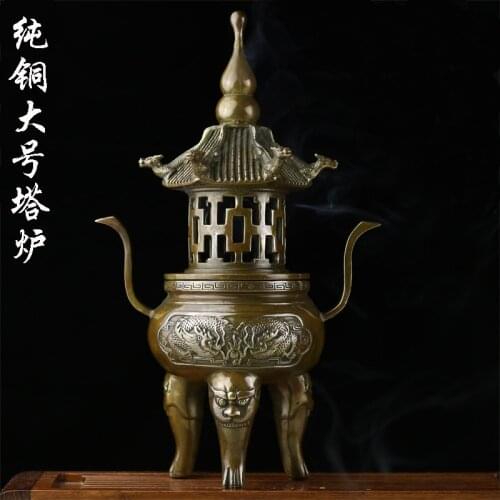 Incense burner pure copper coil incense tower censer Pagoda shape Onsale