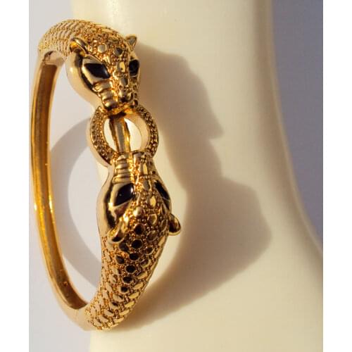 Leopard Black Eyes 22K 23K 24K Thai Baht Yellow Solid Gold GP Jewelry Bangle Bracelet Heavy 43G BA18