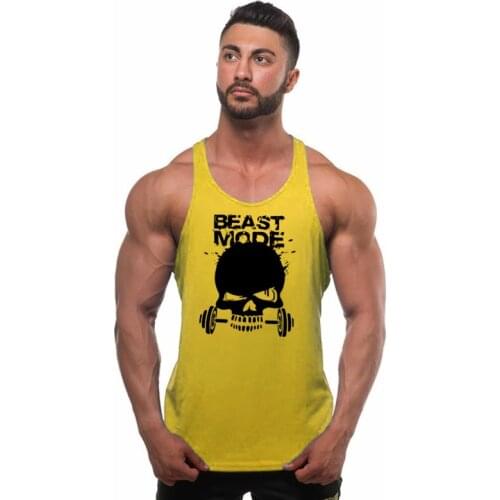 New Fashion Mens Gym Tank Top Fitness Vest Cotton Skull Printed Bodybuilding Stringer Tanktop Sleeveless Shirts Mens Clothing