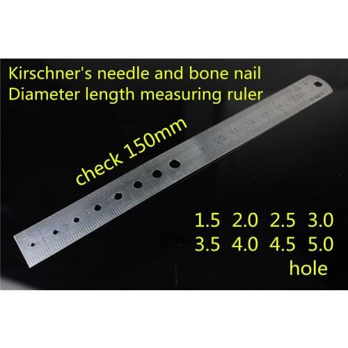 Medical orthopedic stainless steel ruler Kirschner K wire and bone screw diameter lenght measuring ruler 150mm 8 holes pet vet