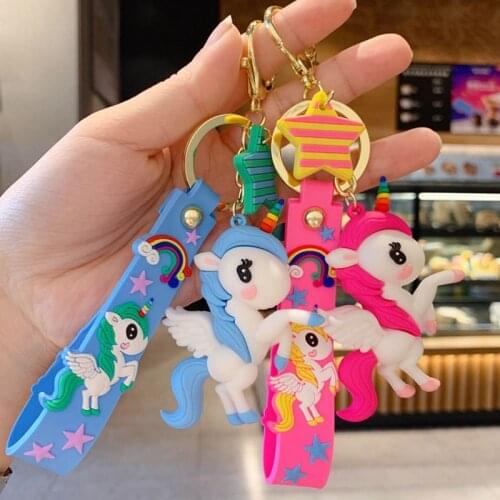 Cute Fairytale PVC Unicorn Keychain Multi-style Horse Key Rings Holder Alloy Key Chain For Women Girls Gift Jewelry
