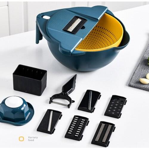 Multifunctional manual slicer drain bowl vegetables cutters kitchen gadgets chopper grater with rotating drain basket